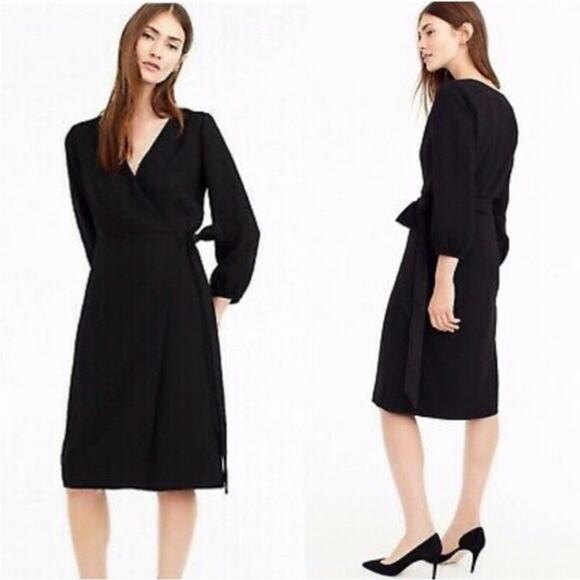 J. Crew Dresses & Skirts - NWT J CREW Crepe Black Wrap Dress 3/4 Sleeves Size 14 Midi Career Work Office